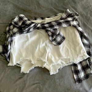 White Shorts with T Shirt tied detail